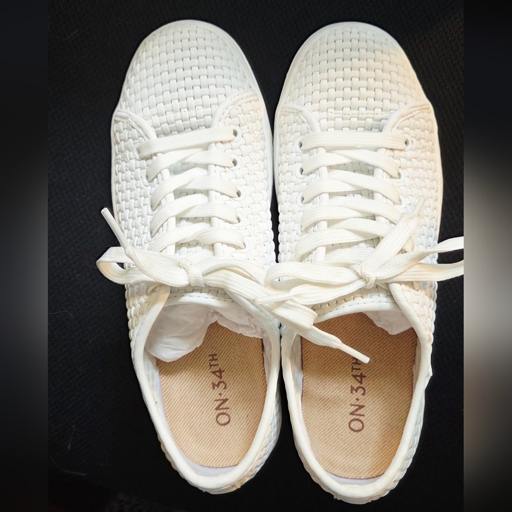 ™ White Woven Lace-Up Women's Sneakers